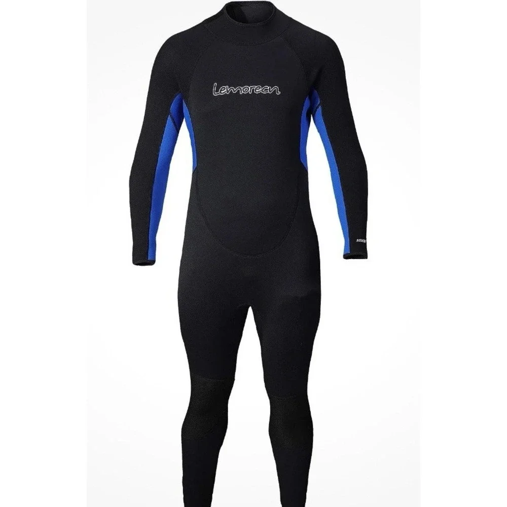 New Lemoreen Men Full Body Wetsuit 3mm Neoprene Surfing Diving Suit - Blue/Black